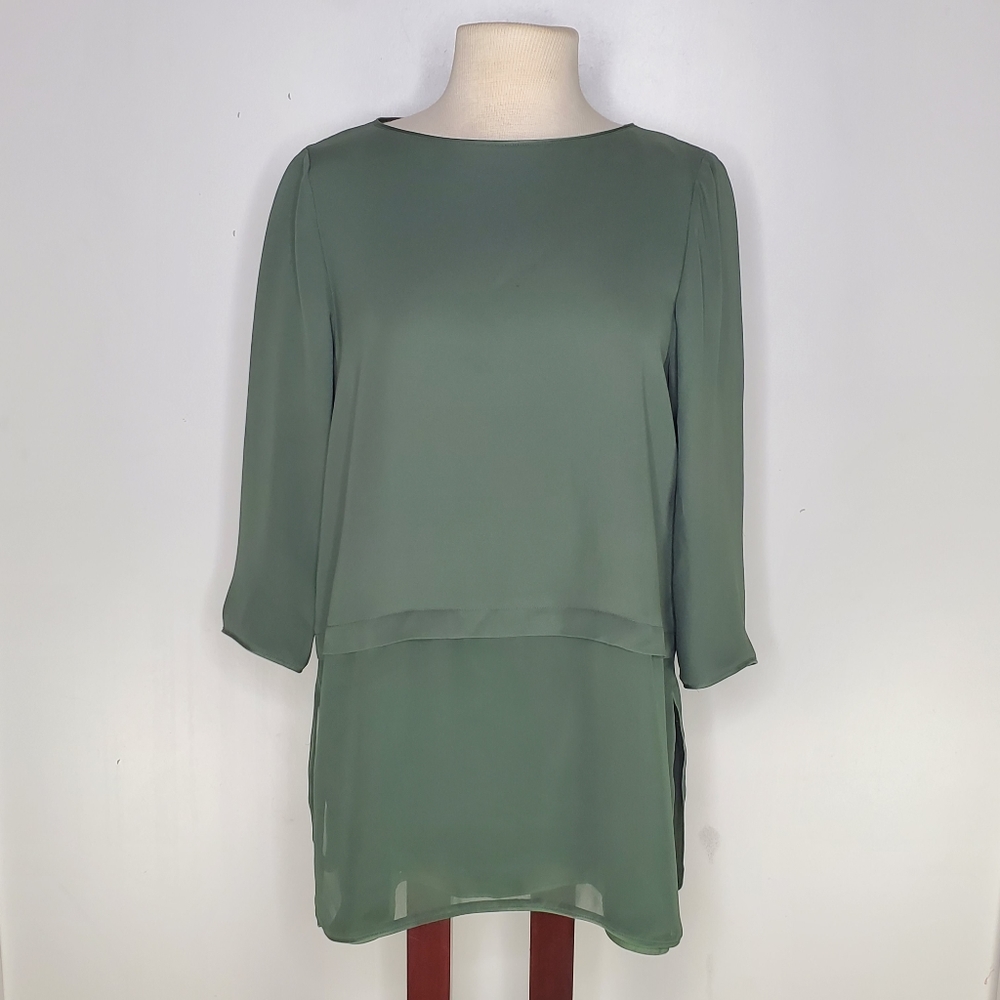 Lafayette 148 Olive Green Silk Blouse EUC M